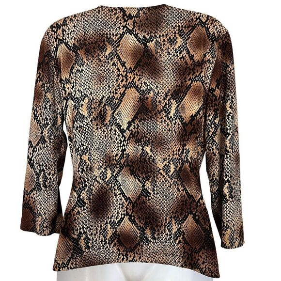CHICO'S Brown Snakeskin Snake Reptile Print V-Neck Wrap Jersey Knit Top 1 / M - Picture 11 of 16